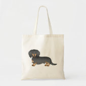 Black and Tan Long Hair Dachshund Cartoon Dog Tote Bag (Voorkant)
