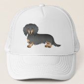 Black and Tan Long Hair Dachshund Cartoon Dog Trucker Pet (Voorkant)