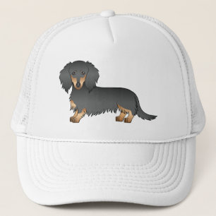 Black and Tan Long Hair Dachshund Cartoon Dog Trucker Pet