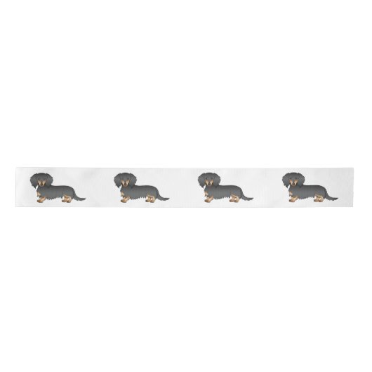 Black and Tan Long Hair Dachshund Cartoon Dogs Satijnen Lint (Voorkant)