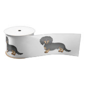 Black and Tan Long Hair Dachshund Cartoon Dogs Satijnen Lint (Spoel)
