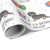 Black and Tan Long Hair Dachshund Happy Birthday Cadeaupapier (Rol Hoek)