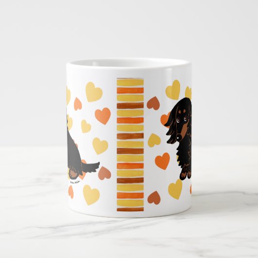 Black and Tan Long Haire Dachshund 3 Grote Koffiekop (Voorkant)