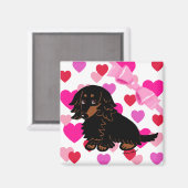 Black and Tan Long Haire Dachshund 3 Magneet (Voorkant / Achterkant)