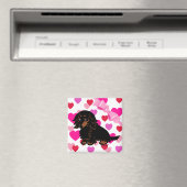 Black and Tan Long Haire Dachshund 3 Magneet (Insitu (Vaatwasser))
