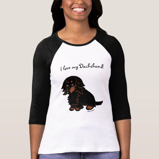 Black and Tan Long Haire Dachshund 3 T-shirt (Voorkant)