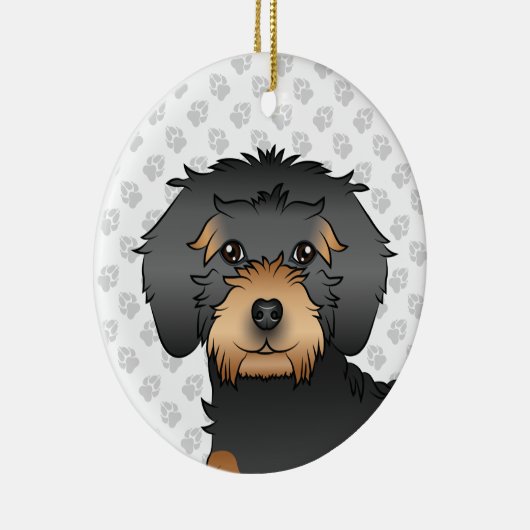 Black and Tan Mini Goldendole Cartoon Dog Head Keramisch Ornament (Rechts)