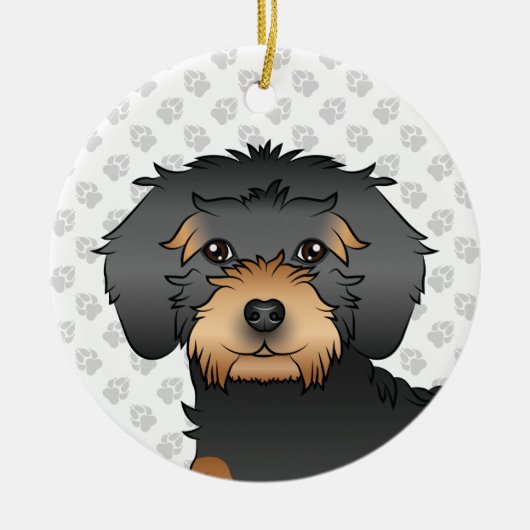 Black and Tan Mini Goldendole Cartoon Dog Head Keramisch Ornament (Voorkant)