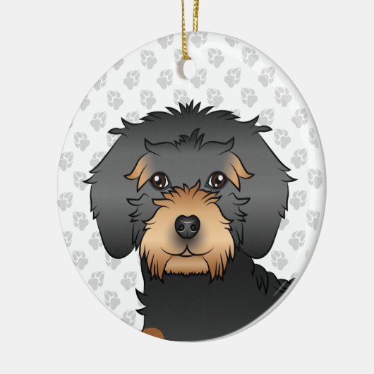 Black and Tan Mini Goldendole Cartoon Dog Head Keramisch Ornament (Links)
