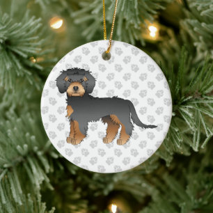 Black and Tan Mini Goldendole Cartoon Dog & Text Keramisch Ornament