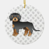 Black and Tan Mini Goldendole Cartoon Dog & Text Keramisch Ornament (Voorkant)