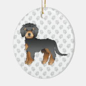 Black and Tan Mini Goldendole Cartoon Dog & Text Keramisch Ornament (Links)