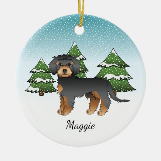 Black and Tan Mini Goldendole - Winter Forest Keramisch Ornament (Voorkant)