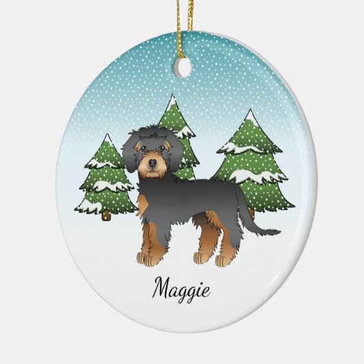 Black and Tan Mini Goldendole - Winter Forest Keramisch Ornament (Links)