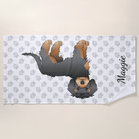 Black and Tan Mini Goldendoodle Dog & Name Strandlaken (Voorkant)