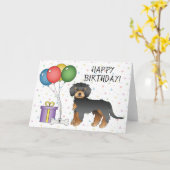 Black And Tan Mini Goldendoodle Gefeliciteerd Kaart (Gele Bloem)
