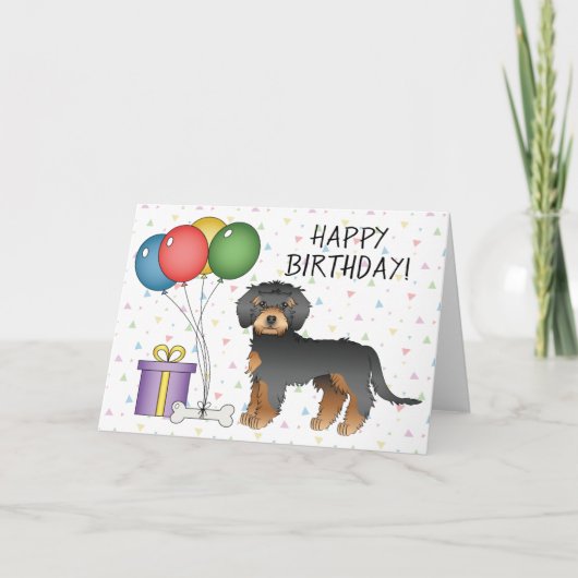 Black And Tan Mini Goldendoodle Gefeliciteerd Kaart (Voorkant)