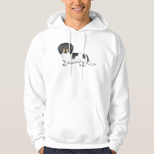 Black and Tan Piebald Long Hair Dachshund Dog Hoodie (Voorkant)