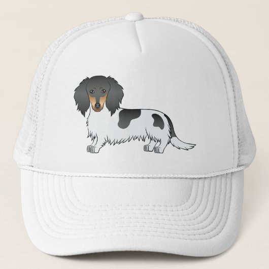 Black and Tan Piebald Long Hair Dachshund Dog Trucker Pet (Voorkant)