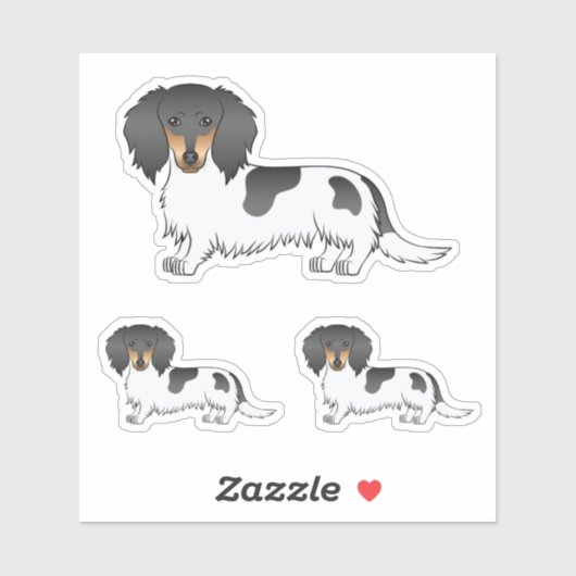 Black and Tan Piebald Long Hair Dachshund Dogs Sticker (Vel)
