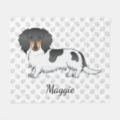Black and Tan Piebald Long Hair Dachshund & Name Fleece Deken (Voorkant (Horizontaal))