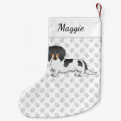 Black and Tan Piebald Long Hair Dachshund & Name Kleine Kerstsok (Achterkant)