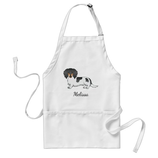 Black and Tan Piebald Long Hair Dachshund & Name Standaard Schort (Voorkant)