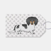 Black and Tan Piebald Long Hair Dachshund & Paws Cadeaulabel (Voorkant (Horizontaal))