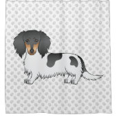 Black and Tan Piebald Long Hair Dachshund & Paws Douchegordijn (Voorkant)