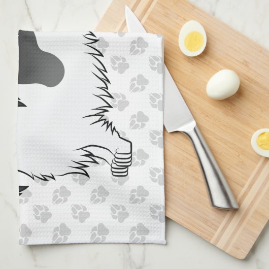 Black and Tan Piebald Long Hair Dachshund & Paws Theedoek (Quarter Fold)