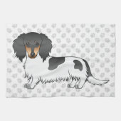 Black and Tan Piebald Long Hair Dachshund & Paws Theedoek (Horizontaal)