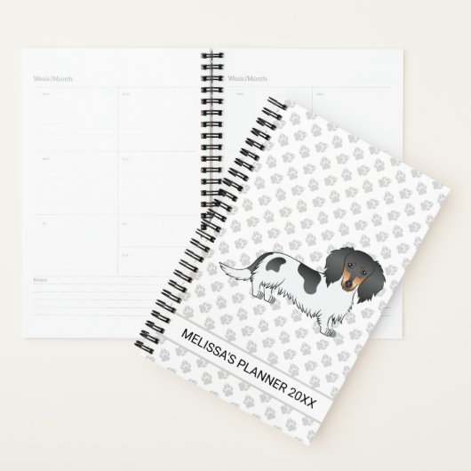 Black and Tan Piebald Long Hair Dachshund & Text Planner (Display)