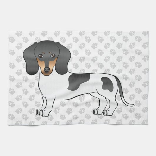 Black and Tan Piebald Short Hair Dachshund & Paws Theedoek (Horizontaal)
