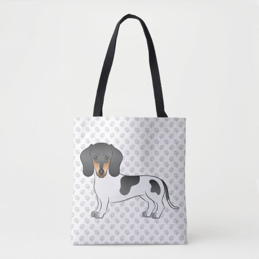 Black and Tan Piebald Short Hair Dachshund & Paws Tote Bag (Voorkant)