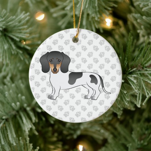 Black and Tan Piebald Short Hair Dachshund & Text Keramisch Ornament (Boom)