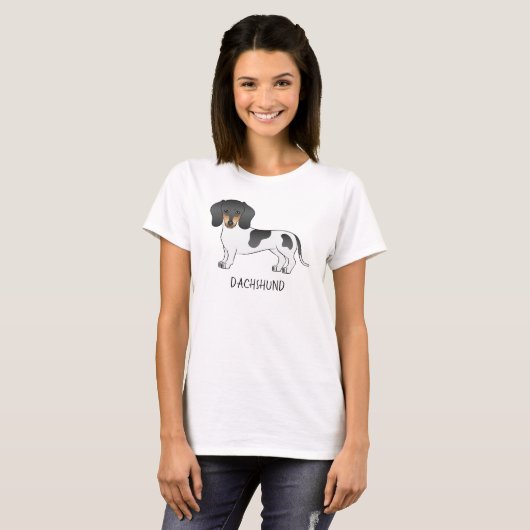 Black and Tan Piebald Short Hair Dachshund & Text T-shirt (Voorkant volledig)