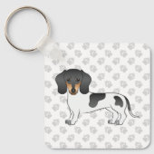 Black and Tan Piebald Smooth Coat Dachshund Dog Sleutelhanger (Voorkant)