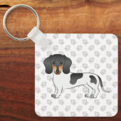 Black and Tan Piebald Smooth Coat Dachshund Dog Sleutelhanger (Voorkant)