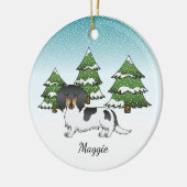Black and Tan Pied Long Hair Dachshund in Winter Keramisch Ornament (Links)