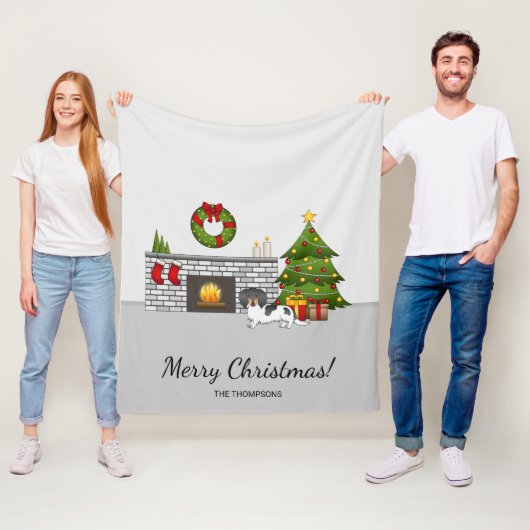 Black and Tan Pied Long Hair Dachshund Kerstmis Fleece Deken (In situ)