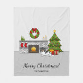 Black and Tan Pied Long Hair Dachshund Kerstmis Fleece Deken (Voorkant)