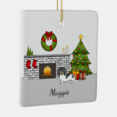 Black and Tan Pied Long Hair Dachshund Kerstmis Keramisch Ornament (Rechts)