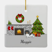 Black and Tan Pied Long Hair Dachshund Kerstmis Keramisch Ornament (Achterkant)