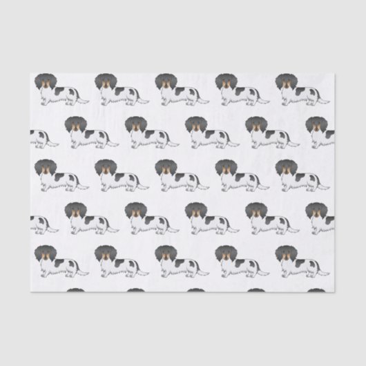 Black and Tan Pied Long Hair Dachshund Pattern Tissuepapier (Voorkant)