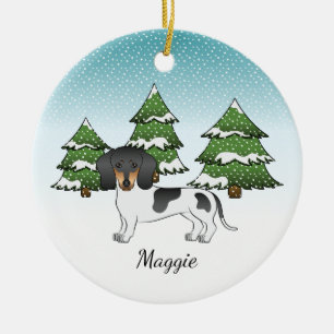 Black and Tan Pied Short Hair Dachshund in Winter Keramisch Ornament