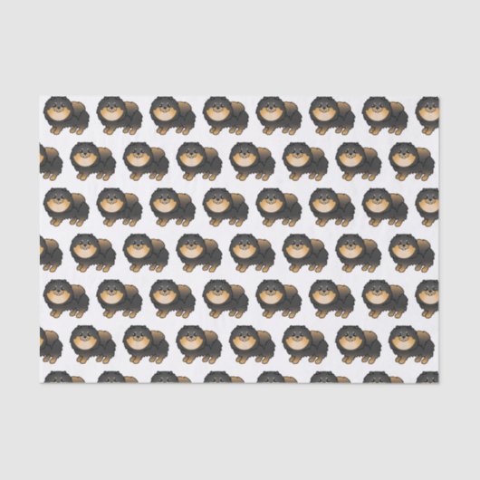 Black and Tan Pomeranian Cute Cartoon Dog Pattern Tissuepapier (Voorkant)