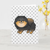 Black and Tan Pomeranian Cute Cartoon Dog & Paws Kaart (Gele Bloem)