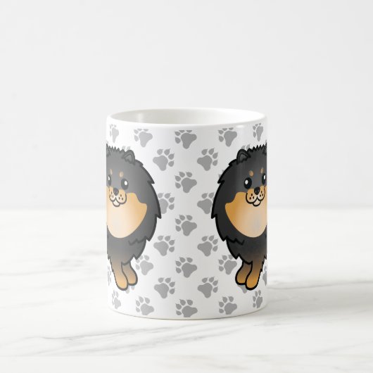 Black and Tan Pomeranian Cute Dog & Paws Koffiemok (Center)