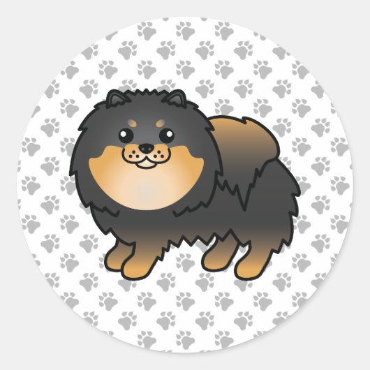 Black and Tan Pomeranian Cute Dog & Paws Ronde Sticker (Voorkant)