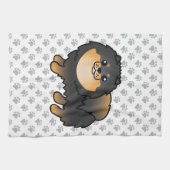 Black and Tan Pomeranian Cute Dog & Paws Theedoek (Horizontaal)